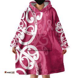 Breast Cancer Awareness Maori Wearable Blanket Hoodie Koru Kowhaiwhai LT7