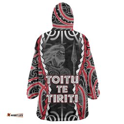 Aotearoa Waitangi Day Wearable Blanket Hoodie Maori Warrior Tribal Tattoo LT05