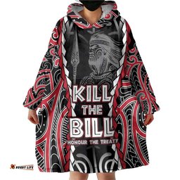 Aotearoa Waitangi Day Wearable Blanket Hoodie Maori Warrior Tribal Tattoo LT05