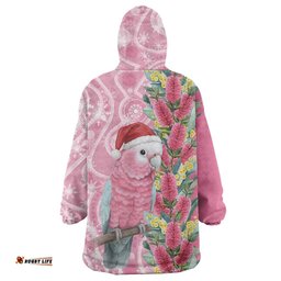 Australia Pink Galah Christmas Wearable Blanket Hoodie Falalalala Galalah Bottlebrush Aboriginal Art LT14