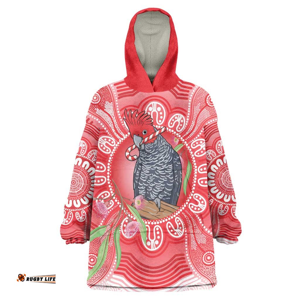 Australia Gang-gang Cockatoo Christmas Wearable Blanket Hoodie Eucalyptus Blossoms Aboriginal Merry Xmas LT14