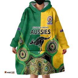 Custom Australia Cricket Spirit 2026 Wearable Blanket Hoodie World T20 Edition - Aussie Color Aboriginal Motif LT9