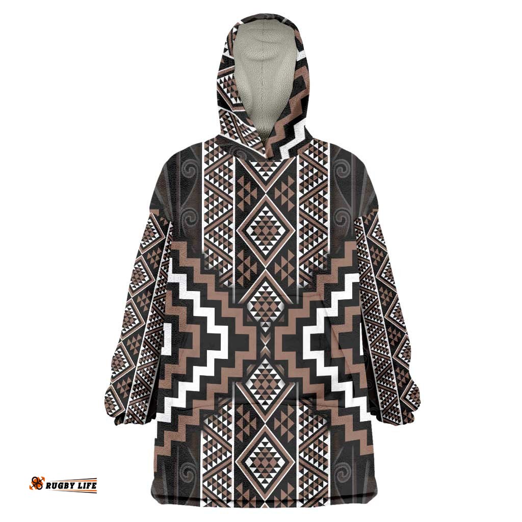 Classic Tukutuku Pattern Aotearoa Wearable Blanket Hoodie Niho Taniwha and Puhoro Motifs LT7