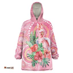 Breast Cancer Pink Cockatoo Wearable Blanket Hoodie Australia Indigenous Watercolor Glaze LT7
