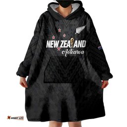 Custom Football New Zealand Wearable Blanket Hoodie Aotearoa United Black Version LT01