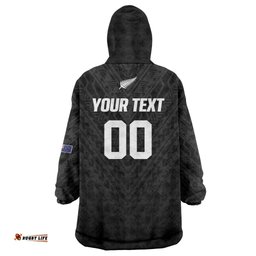 Custom Football New Zealand Wearable Blanket Hoodie Aotearoa United Black Version LT01