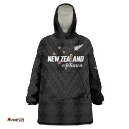 Custom Football New Zealand Wearable Blanket Hoodie Aotearoa United Black Version LT01