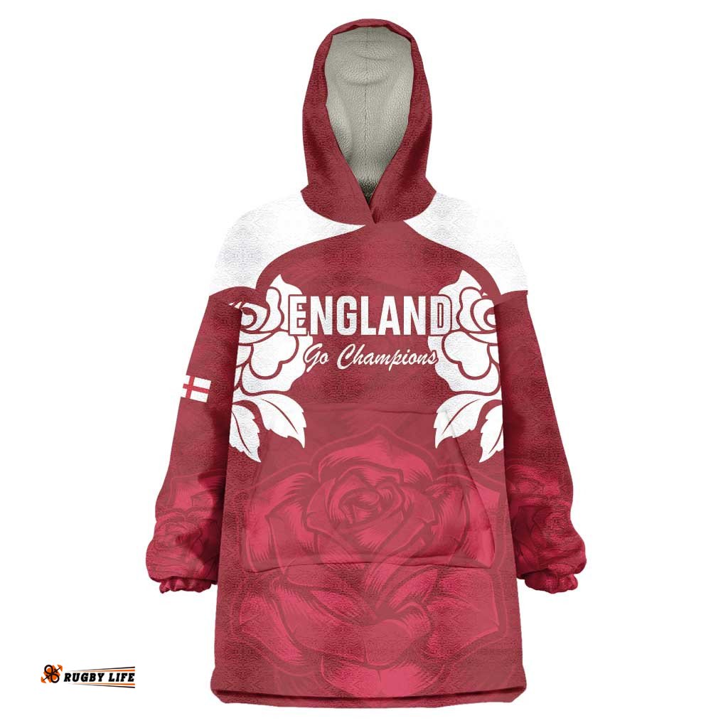 Custom England Rugby 2025 Wearable Blanket Hoodie Go Champions Red Rose LT14