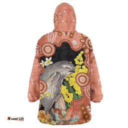 Australia Tawny Frogmouth Wearable Blanket Hoodie Golden Wattle Banksia Aboriginal Art LT14
