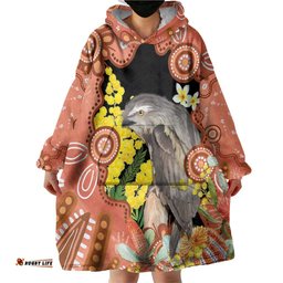 Australia Tawny Frogmouth Wearable Blanket Hoodie Golden Wattle Banksia Aboriginal Art LT14