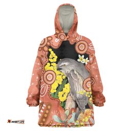 Australia Tawny Frogmouth Wearable Blanket Hoodie Golden Wattle Banksia Aboriginal Art LT14