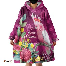 Australia Pink Cockatoo Christmas Wearable Blanket Hoodie Aussie Native Flowers Merry Xmas - Pink LT14