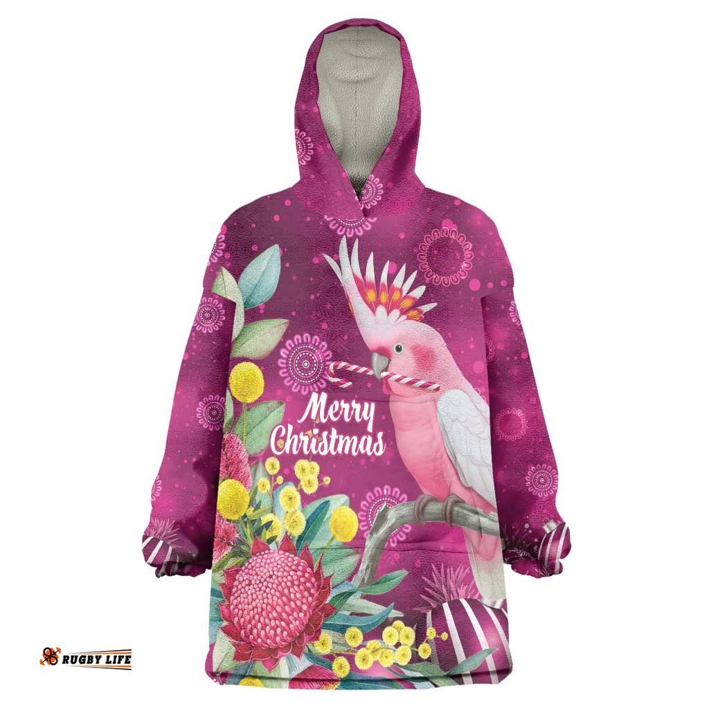 Australia Pink Cockatoo Christmas Wearable Blanket Hoodie Aussie Native Flowers Merry Xmas - Pink LT14
