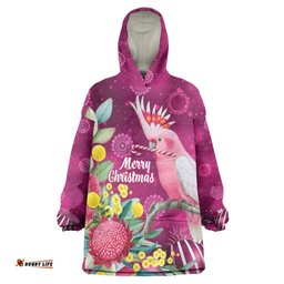 Australia Pink Cockatoo Christmas Wearable Blanket Hoodie Aussie Native Flowers Merry Xmas - Pink LT14