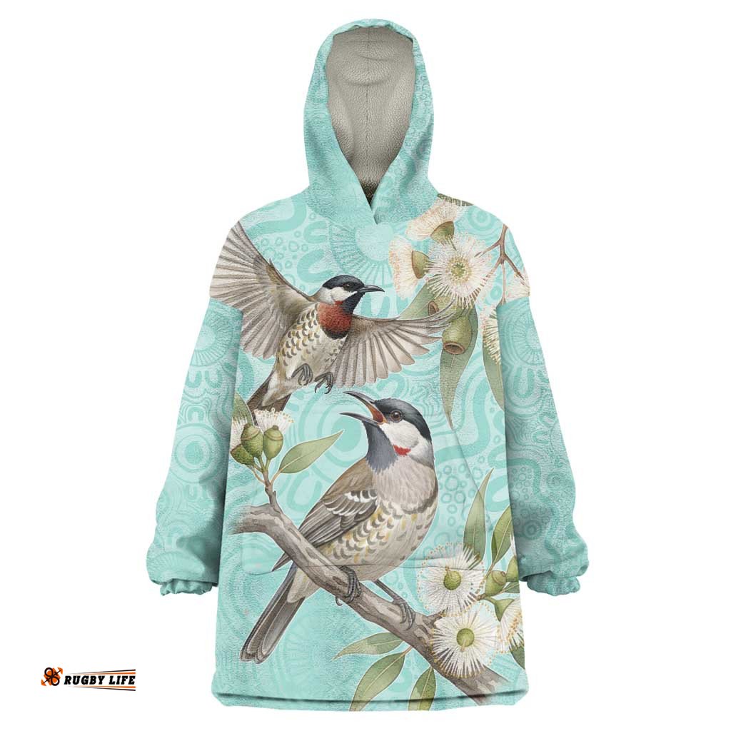 Australia Red Wattlebird Wearable Blanket Hoodie Eucalyptus Alba Indigenous Art LT14