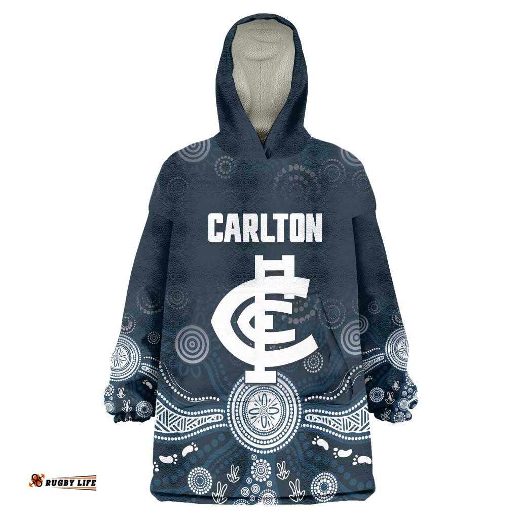 Custom Carlton Football Wearable Blanket Hoodie Go Blues Aboriginal Art LT14