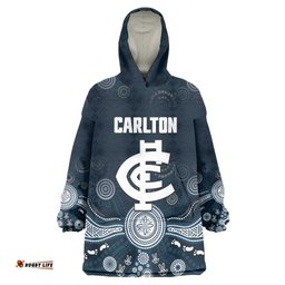 Custom Carlton Football Wearable Blanket Hoodie Go Blues Aboriginal Art LT14