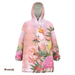 Australia Christmas Pink Cockatoo with Banksia Wearable Blanket Hoodie Coral Pink LT7