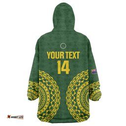 Custom Avaiki Cook Islands Rugby Wearable Blanket Hoodie Kuki Airani Tatau Green LT14