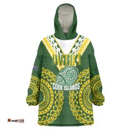 Custom Avaiki Cook Islands Rugby Wearable Blanket Hoodie Kuki Airani Tatau Green LT14