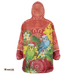 Budgerigar Australia Christmas Wearable Blanket Hoodie Budgies Golden Wattle Aboriginal Red LT14