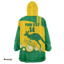 Custom Australia Petanque Wearable Blanket Hoodie Aussie Kangaroo Bouleroos National Color LT14