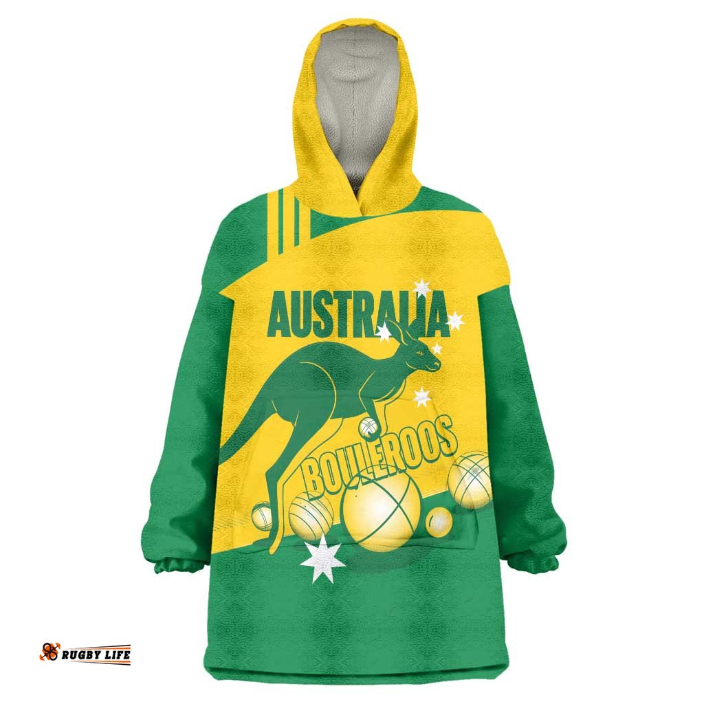Custom Australia Petanque Wearable Blanket Hoodie Aussie Kangaroo Bouleroos National Color LT14