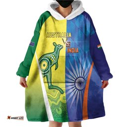 Custom Australia And India Cricket Wearable Blanket Hoodie Ashoka Chakra With Aboriginal LT05