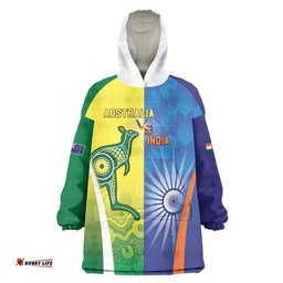 Custom Australia And India Cricket Wearable Blanket Hoodie Ashoka Chakra With Aboriginal LT05