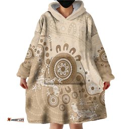 Beige Lizards Australia Wearable Blanket Hoodie Boomerang Indigenous Art LT14