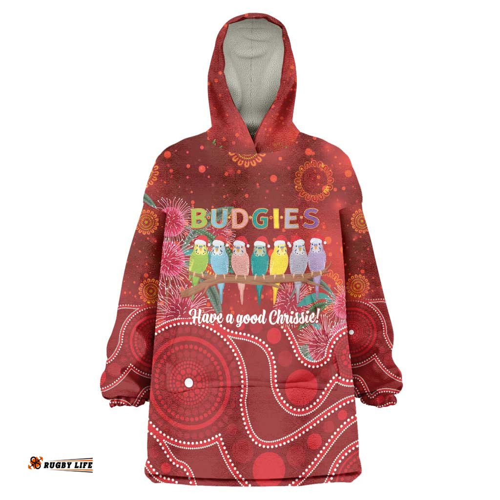 Australia Budgerigar Christmas Personalised Wearable Blanket Hoodie Budgies Hakea Have A Good Chrissie LT14