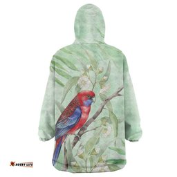 Australia Crimson Rosella Wearable Blanket Hoodie Platycercus Elegans Eucalyptus Alba Watercolor LT14