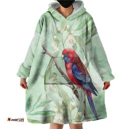 Australia Crimson Rosella Wearable Blanket Hoodie Platycercus Elegans Eucalyptus Alba Watercolor LT14