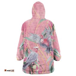 Australia Breast Cancer Awareness Wearable Blanket Hoodie Pink Galah with Eucalyptus Flowers LT7