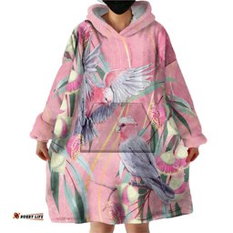 Australia Breast Cancer Awareness Wearable Blanket Hoodie Pink Galah with Eucalyptus Flowers LT7