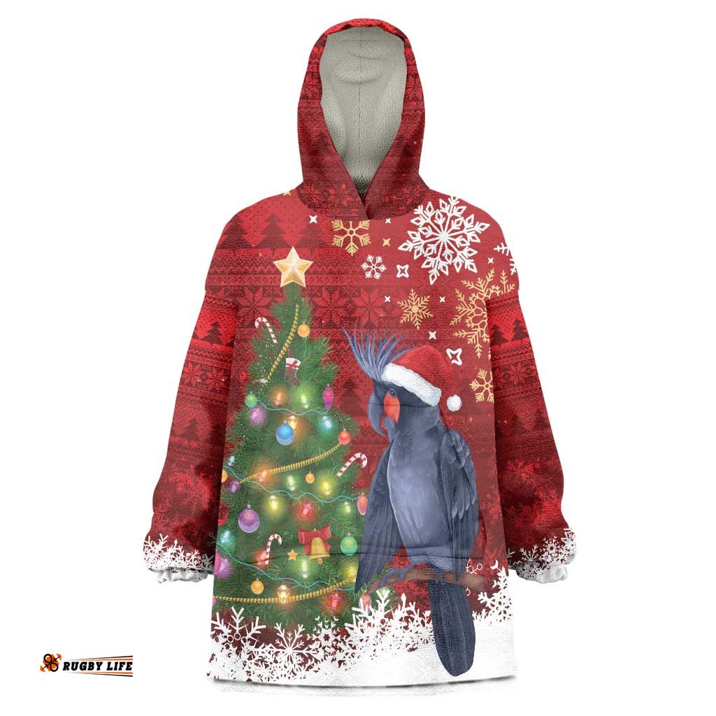 Australia Palm Cockatoo Christmas Wearable Blanket Hoodie Goliath Cockatoo Santa Merry Chrissie LT14