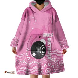 Custom Bowls Australia Breast Cancer Wearable Blanket Hoodie Pink Ribbon Kangaroo Aboriginal Art LT14