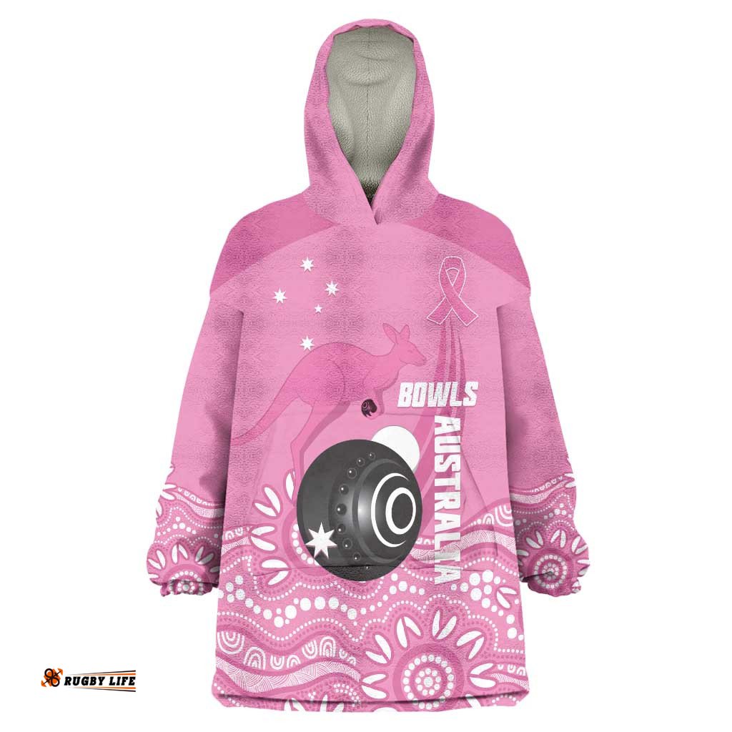 Custom Bowls Australia Breast Cancer Wearable Blanket Hoodie Pink Ribbon Kangaroo Aboriginal Art LT14