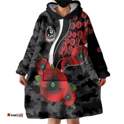 Collingwood Magpies ANZAC Personalised Wearable Blanket Hoodie Lest We Forget Poppy Camo LT9