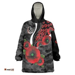 Collingwood Magpies ANZAC Personalised Wearable Blanket Hoodie Lest We Forget Poppy Camo LT9