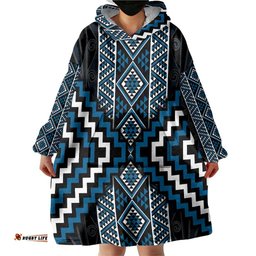 Azure Tukutuku Pattern Aotearoa Wearable Blanket Hoodie Niho Taniwha and Puhoro Motifs LT7