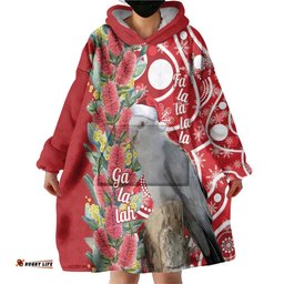 Blue Galah Mutation Christmas Australia Wearable Blanket Hoodie Falalalala Galalah Bottlebrush Red Aboriginal Art LT14