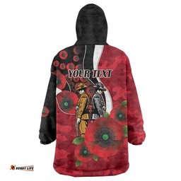 Essendon Bombers ANZAC Personalised Wearable Blanket Hoodie Lest We Forget Poppy Camo LT9