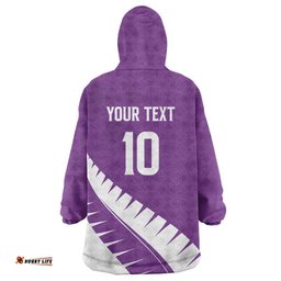 Custom New Zealand Cricket Wearable Blanket Hoodie Kiwi Birds Haka Dance Purple Fern Sporty Style LT03