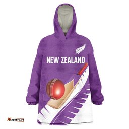 Custom New Zealand Cricket Wearable Blanket Hoodie Kiwi Birds Haka Dance Purple Fern Sporty Style LT03