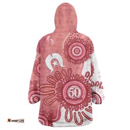NAIDOC Week 2026 Wearable Blanket Hoodie 50 Years Deadly Dhari Pink Aboriginal Art LT14