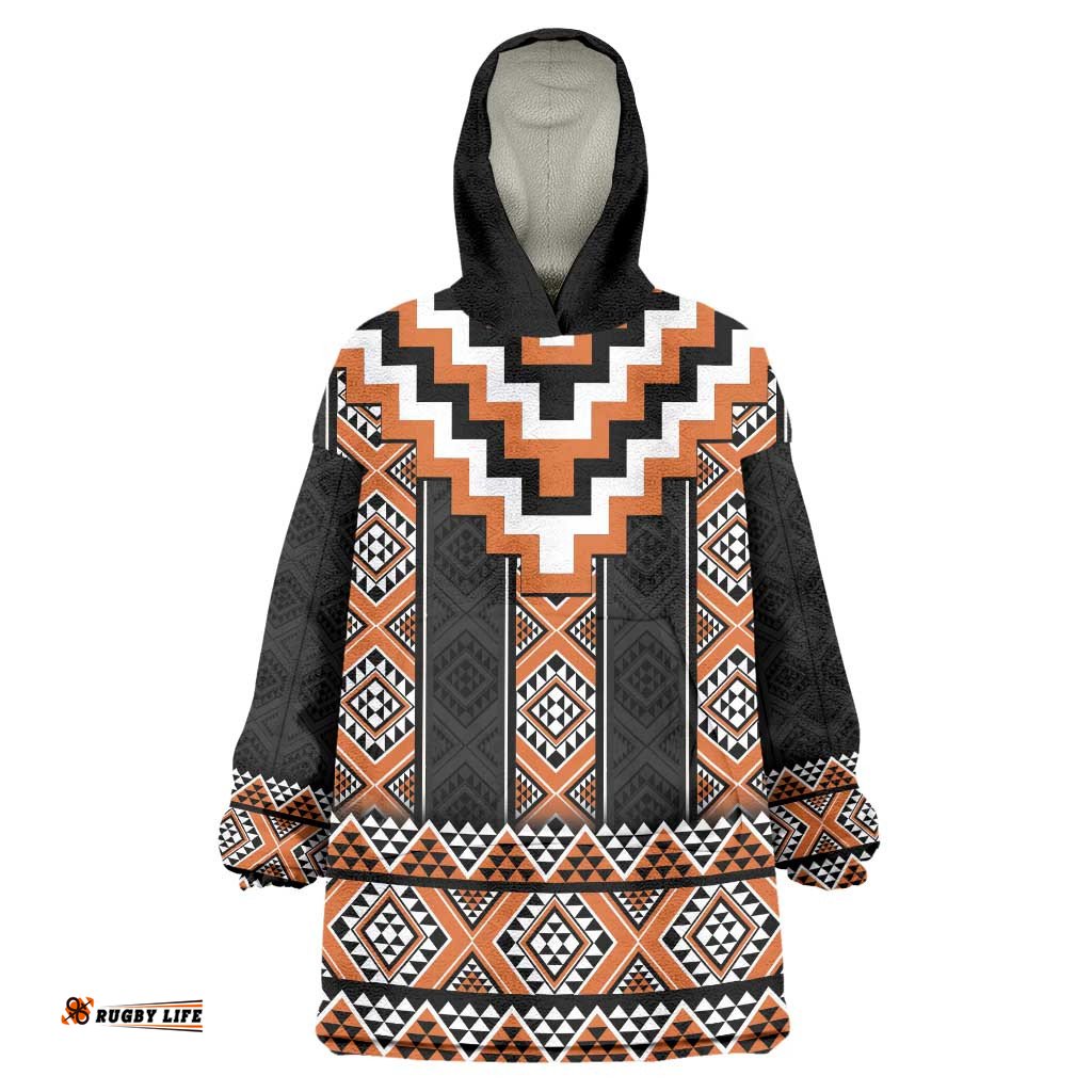 Orange Taniko Pattern Aotearoa Wearable Blanket Hoodie Niho Taniwha Mix Poutama LT14