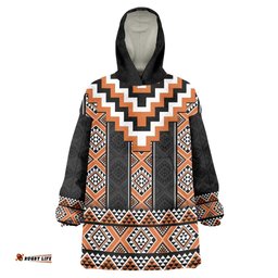 Orange Taniko Pattern Aotearoa Wearable Blanket Hoodie Niho Taniwha Mix Poutama LT14