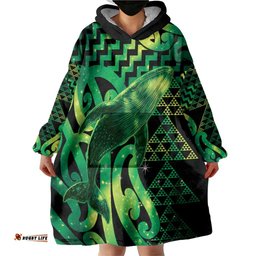 Humpback Whale Matariki New Zealand Wearable Blanket Hoodie NZ Maori Paikea Poutama Luxury Green LT14