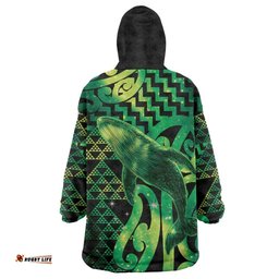 Humpback Whale Matariki New Zealand Wearable Blanket Hoodie NZ Maori Paikea Poutama Luxury Green LT14